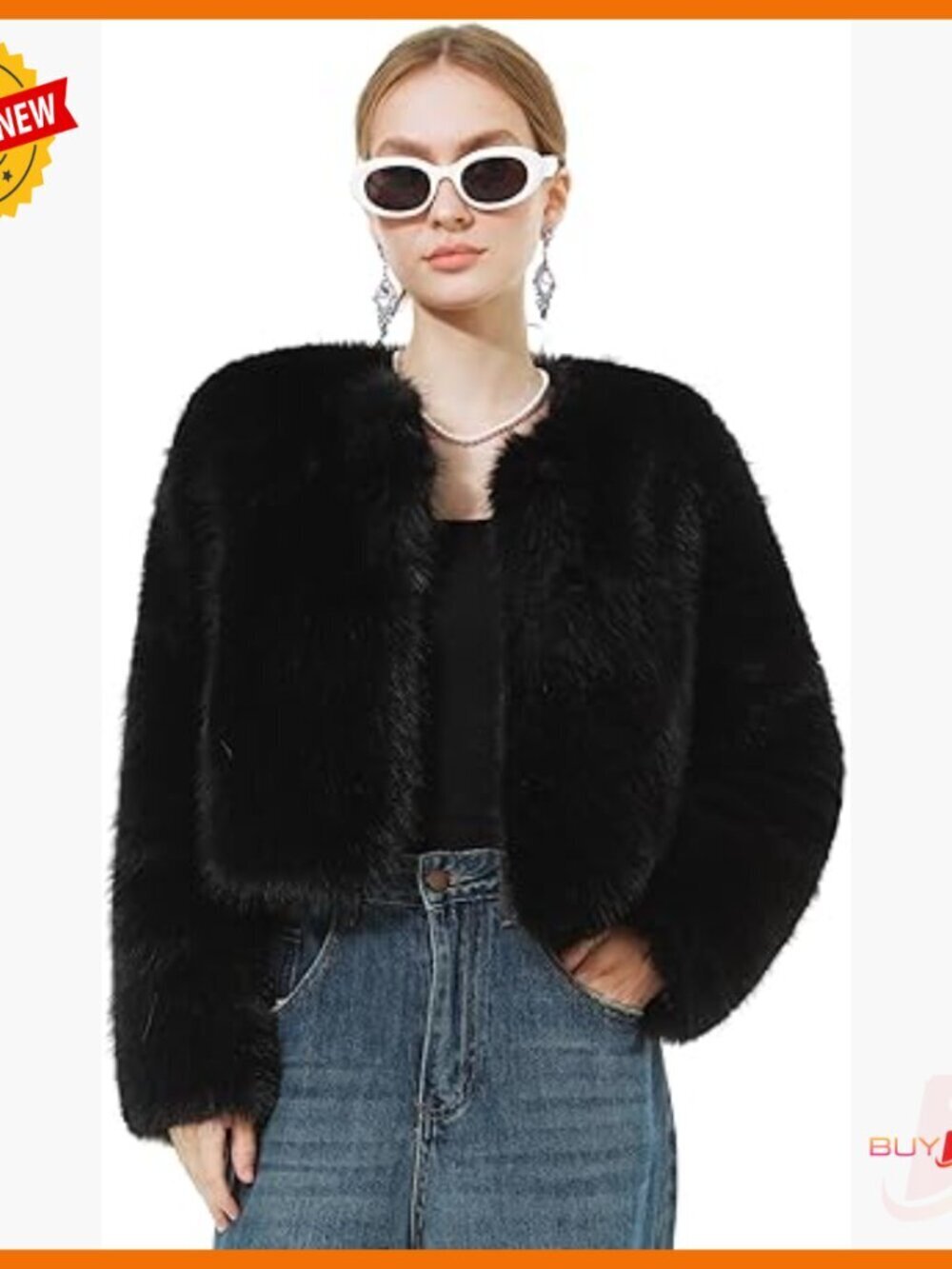 Faux Fur Cropped Jacket Long Sleeve Open Front Cardigan Winter Outerwear